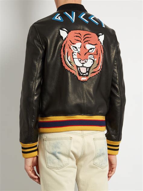 gucci mens leather bomber jackets|Gucci tiger bomber jacket.